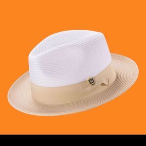 MONTIQUE BGE TWO-TONE WIDE BRIM W/ MATCHING GROSGRAIN RIBBON FEDORA HAT H47